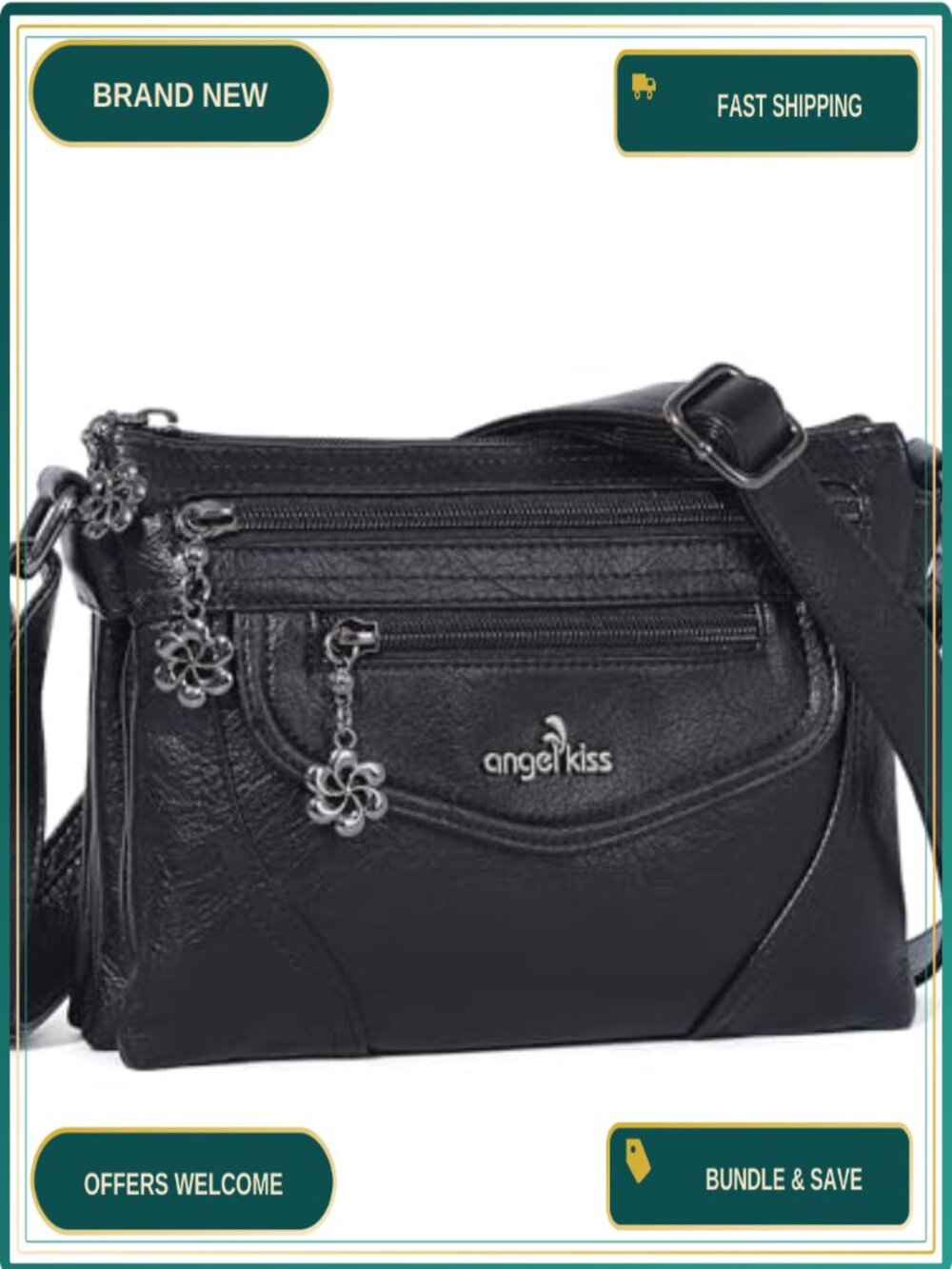 Small Crossbody Bag Multi-Pocket Vegan Leather Purse Adjustable Strap